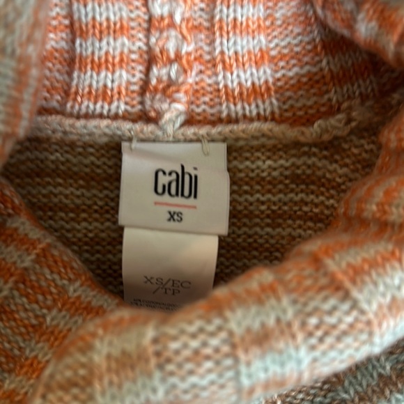 CAbi Orange and Cream Cowl Neck Sweater with Chunky Knit - Picture 5 of 7
